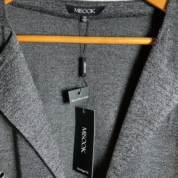Misook Knit Jacket Duster Sz 0X Gray Long Open-Front Grommet Eyelet Details - Picture 4 of 10